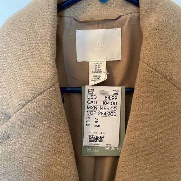 H&M | Polyester & Wool Blend Tan Blazer Coat | XS - Picture 2 of 4